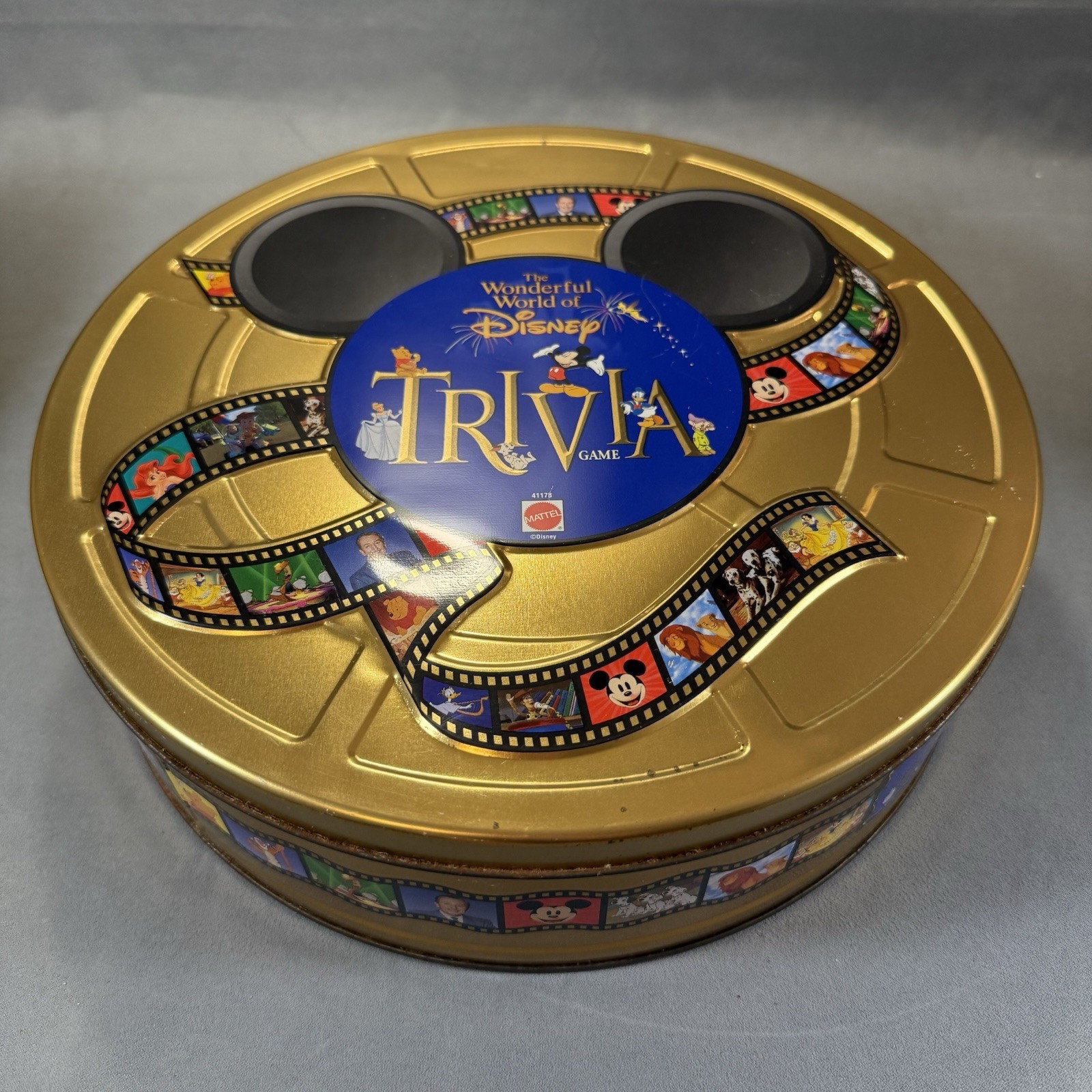 The Wonderful World Of Disney Trivia Game, Gold Tin, 1997 Mattel, Good Condition