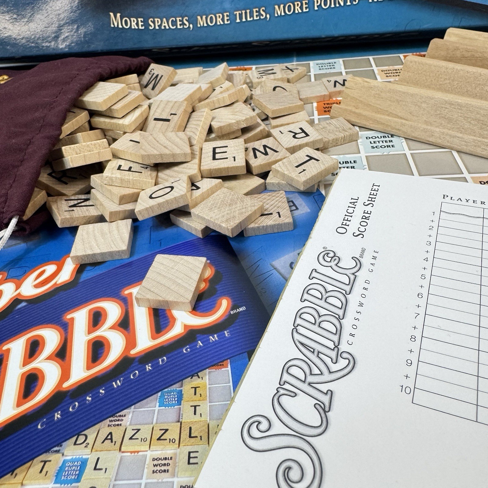 Super Scrabble Board Game by Hasbro – 2004 – 100% Complete with All 200 Tiles!