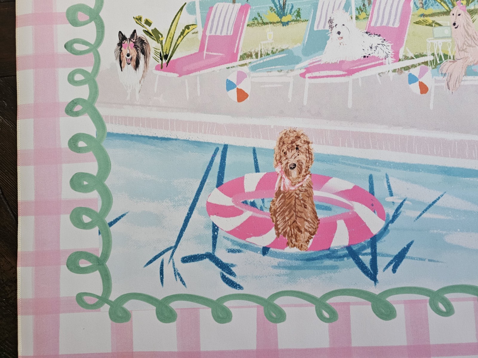 Rebecca Illustrated Pool Pawty Dog Mahjong Mat NEW AUTHENTIC
