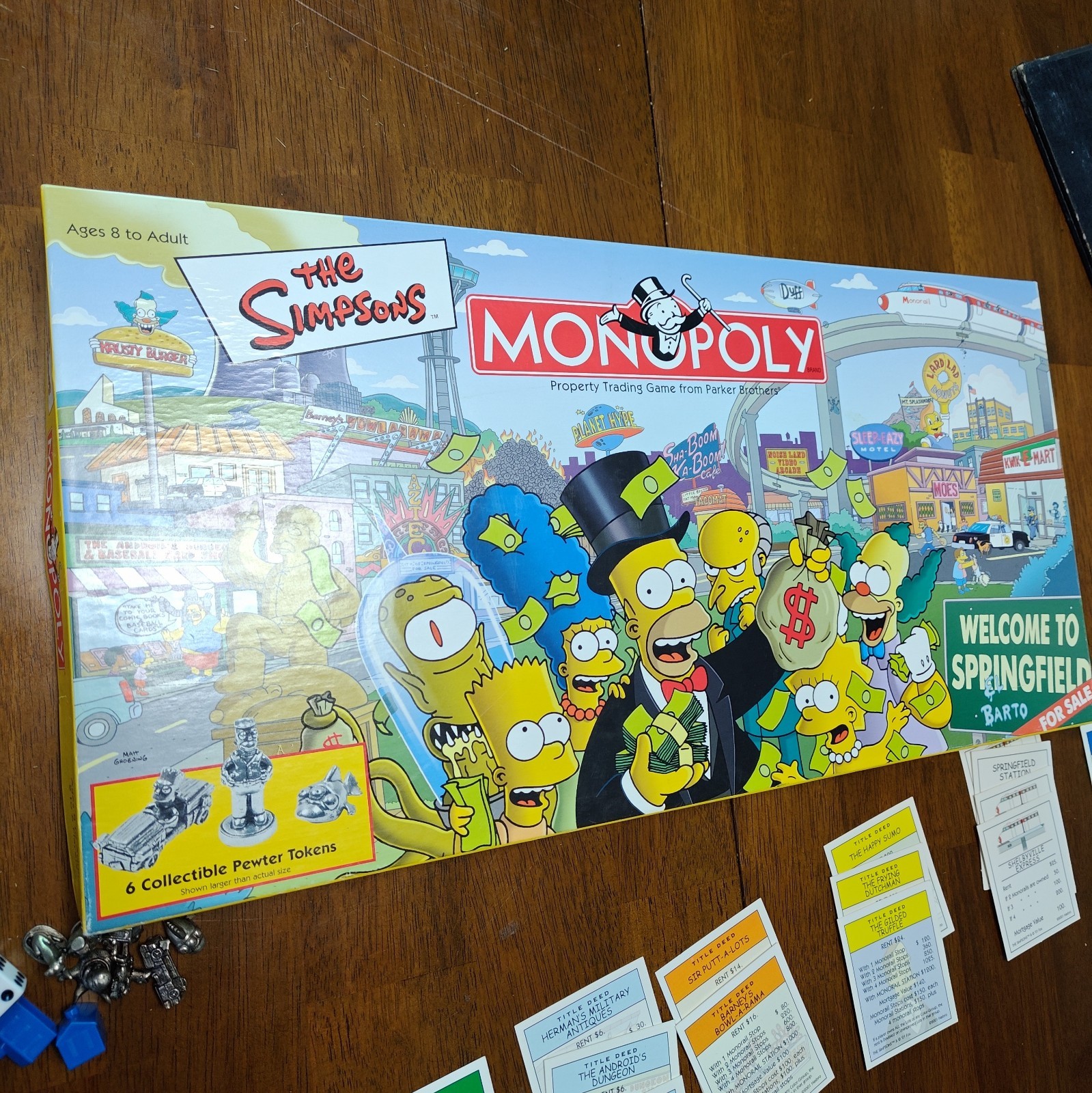 The Simpsons Monopoly Board Game W/ All 6 Pewter Tokens | Fully Complete In Box