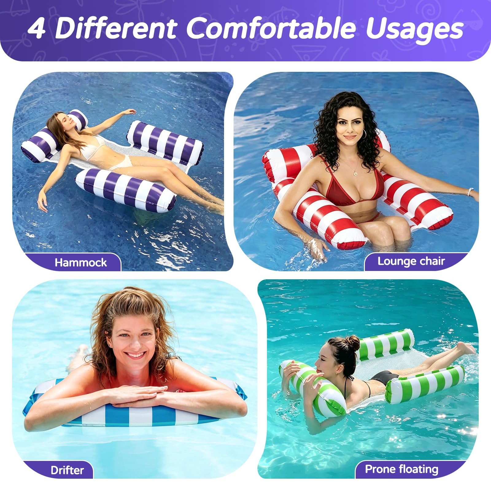 Inflatable Pool Float 4 Pack Mesh Hammock Lounge Adult Beach Summer Portable