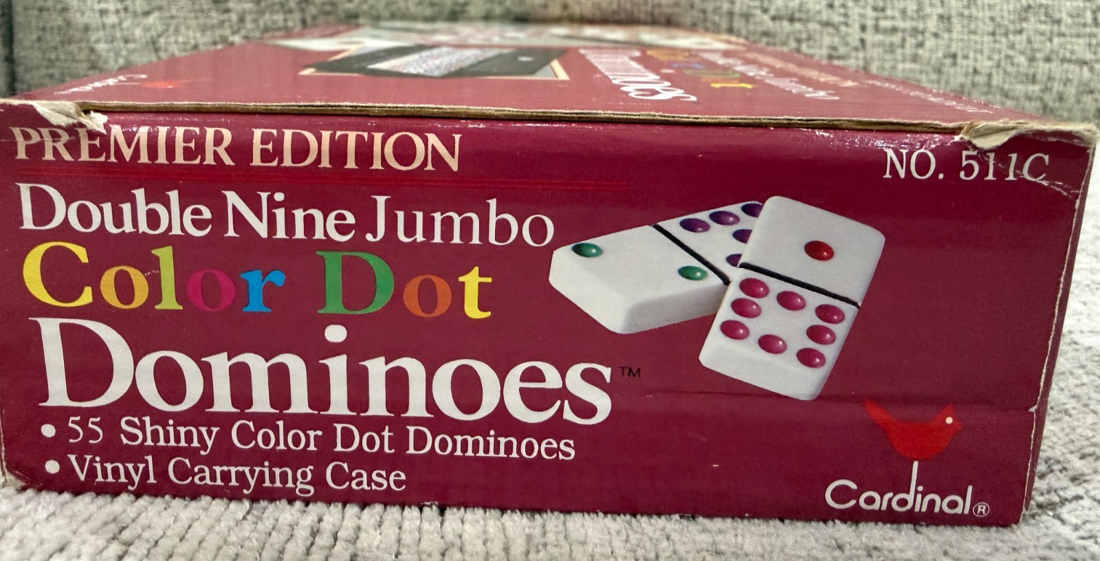 Cardinal Premier Double Nine Jumbo Color Dot Dominoes Set Vinyl Case NEW