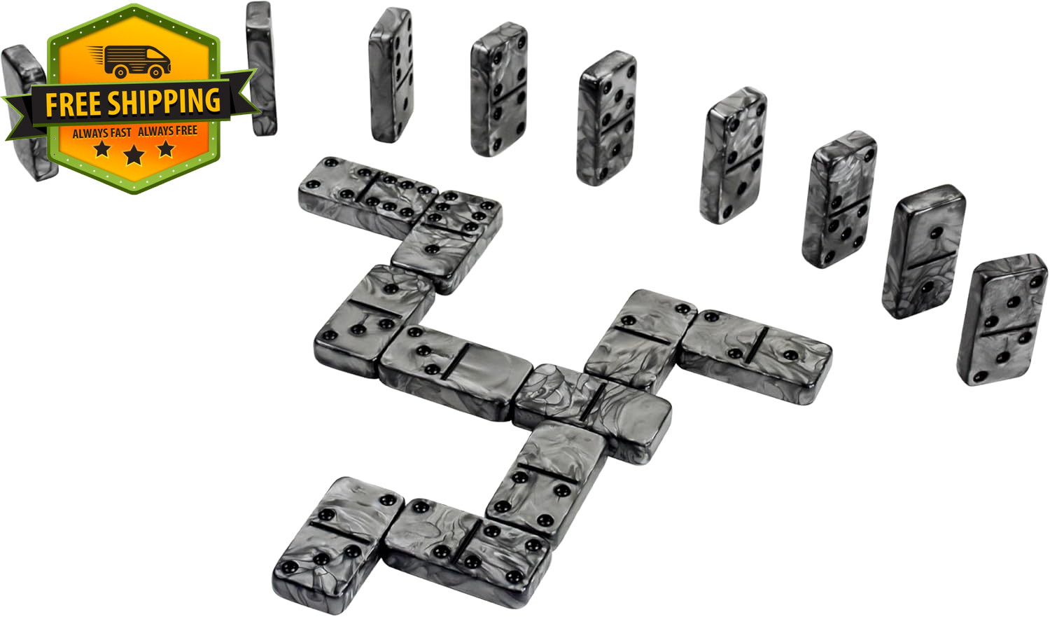 Double 6 Jumbo Domino Set 28 Marbleized Tiles with Travel Case Family Game Set