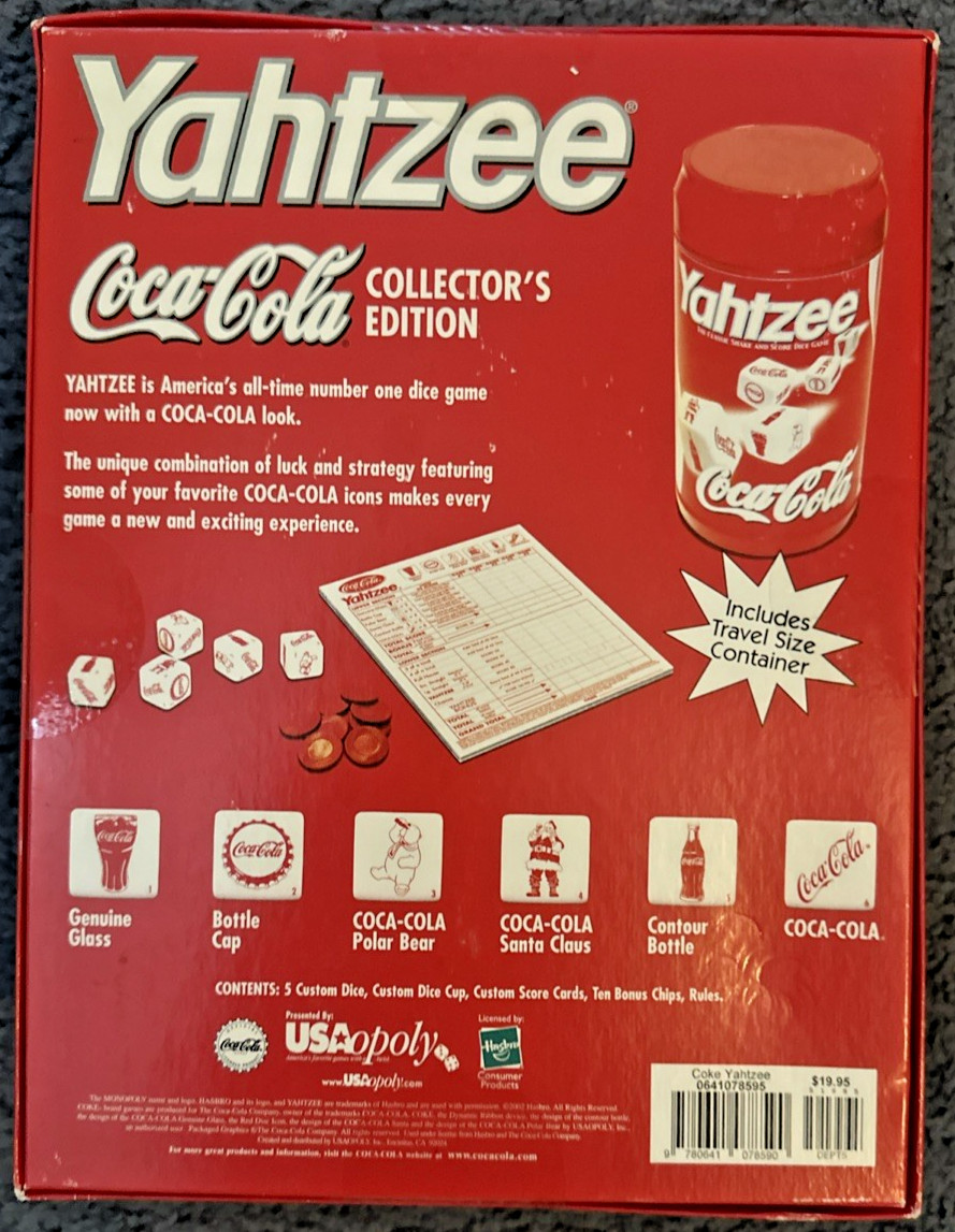 YAHTZEE Collectors Edition Shake Dice Game COCA COLA