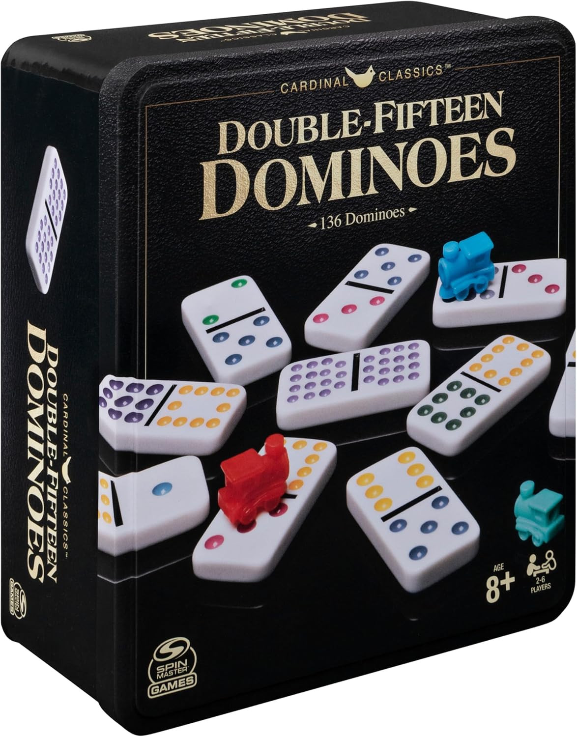 Spin Master Games, Cardinal Classics Double 15 Dominoes Set in Storage Tin, Fami