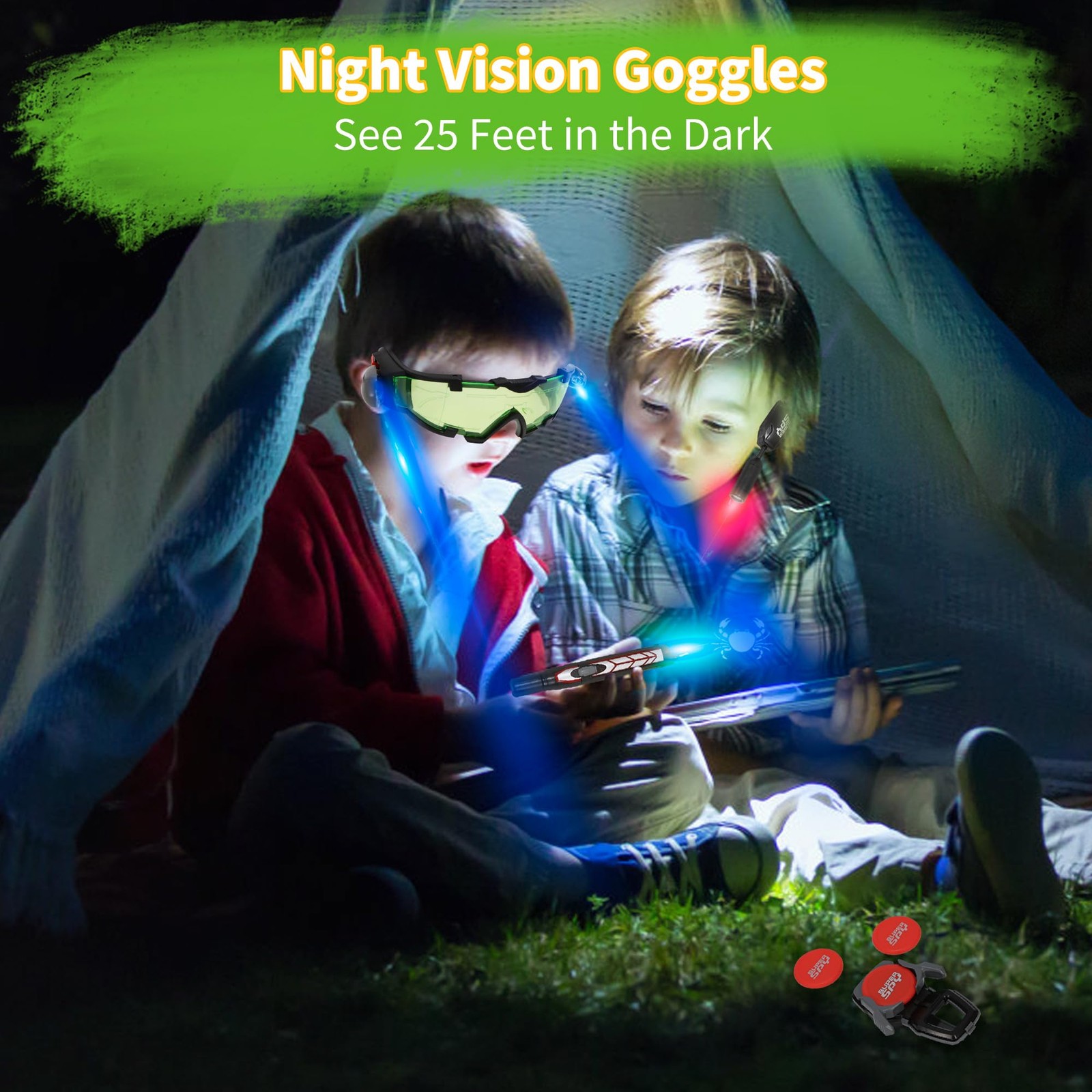 Night Vision Goggles Spy Kit, 4 Pcs Spy Gear Toys Set, Cool Night Mission Gog…