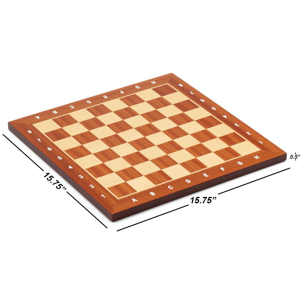 15×15″ Maple&Sapele Inlaid Wood Chess Board w/40mm Square. Flat Chess Game Board