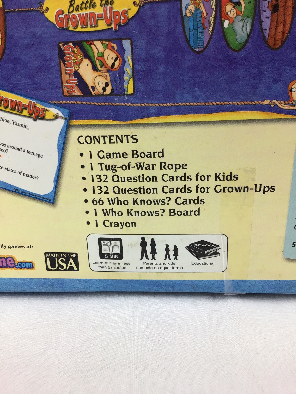 Kids Battle The Grown Ups Trivia Board Game University Games 2002 Complete