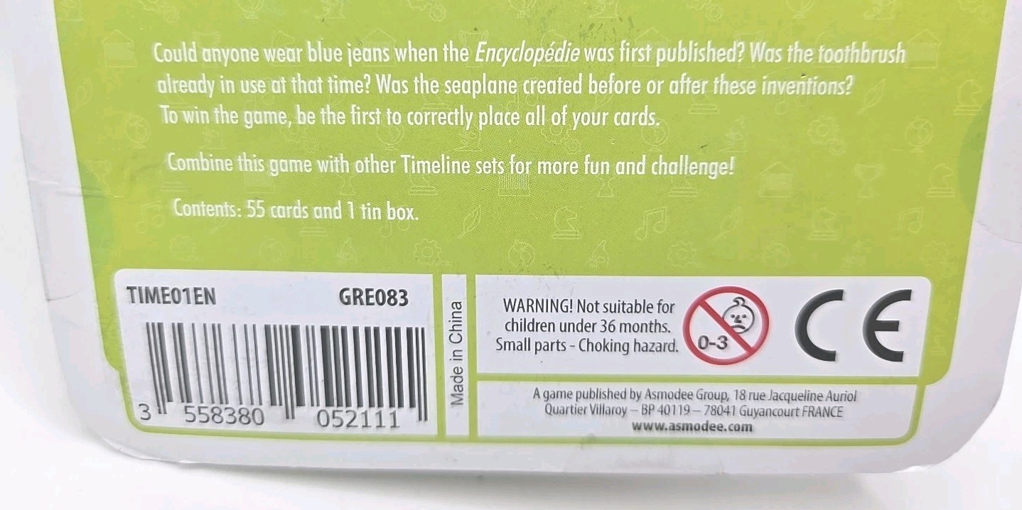 2010-Timeline Inventions Card Game Zygomatic Asmodee 8+, 2-6 Players GRE083