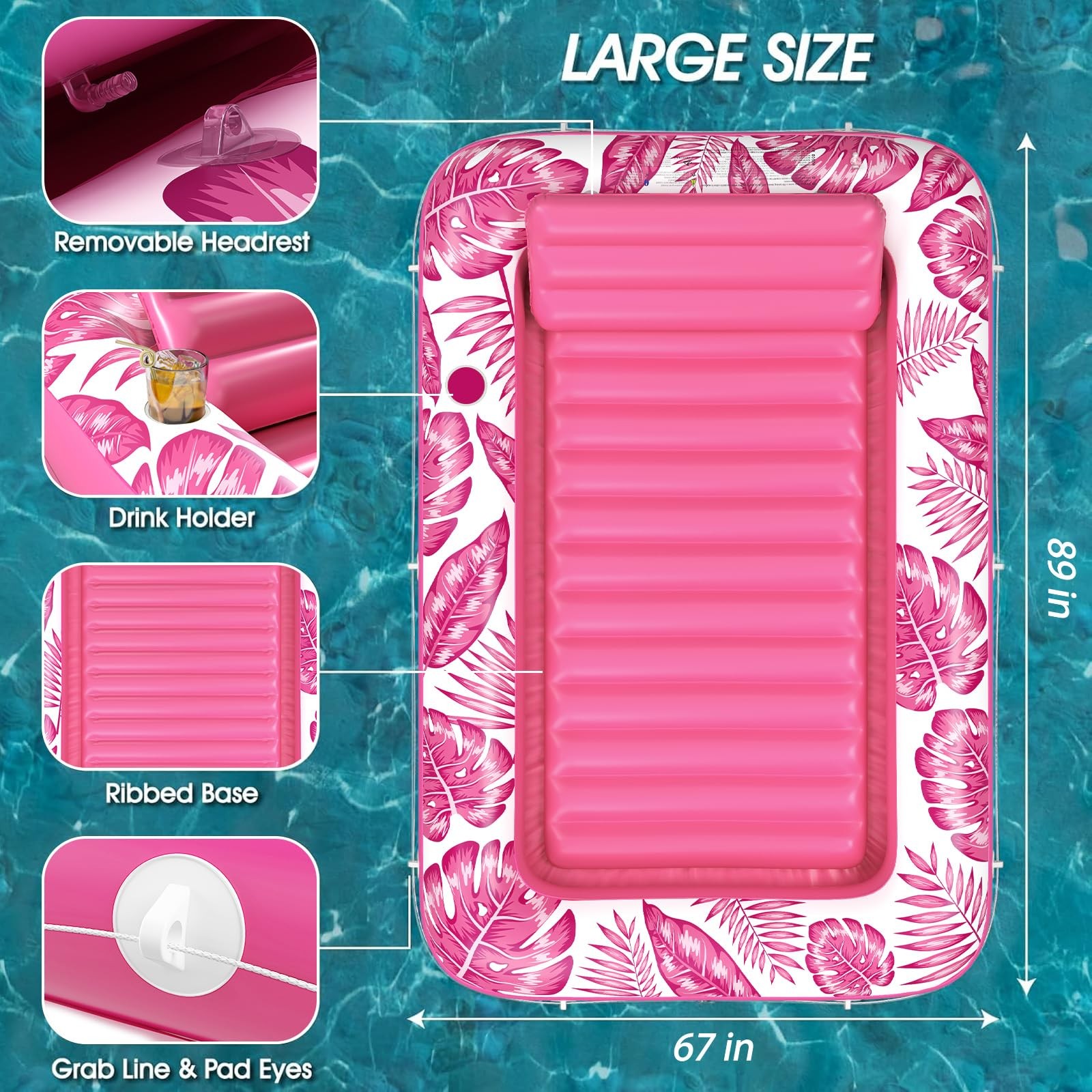 Inflatable Pool Lounger Float 4 in 1 Sun Tan Tub Sunbathing Raft Jasonwell Led