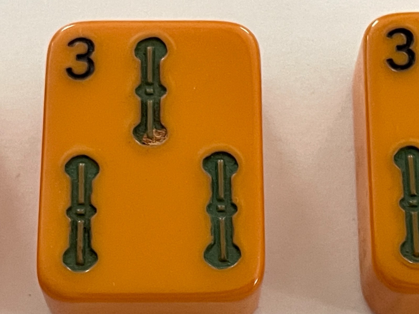 Vintage Mah Jong Butterscotch Bakelite Tiles Lot of 4 ( 3 of Bams Tile)
