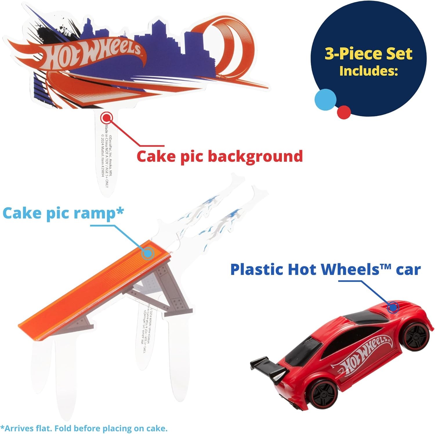 DecoSet® Hot Wheels™ Supreme Speed Cake Topper, Car Cake Decoration Set with Veh