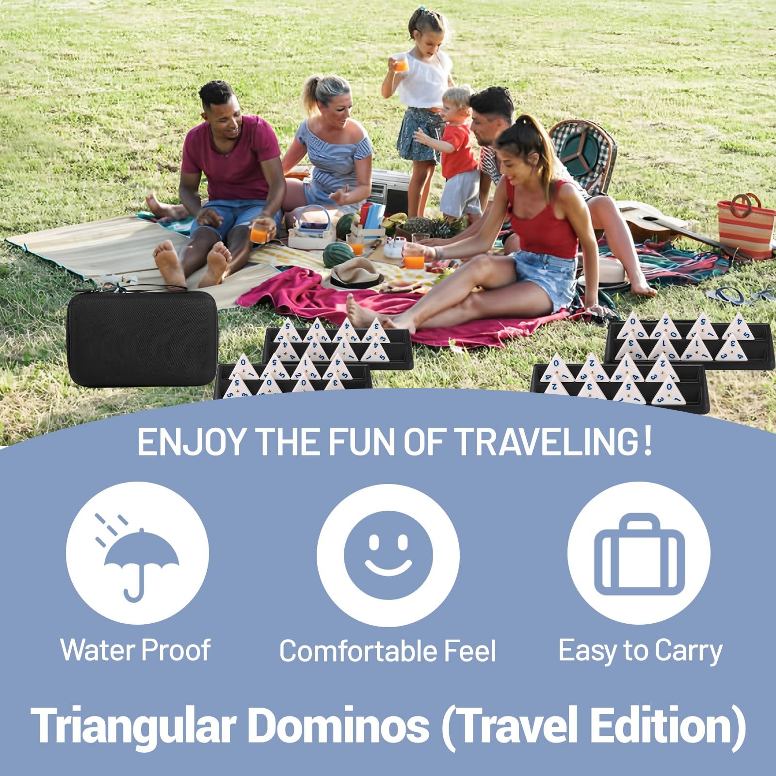 Triangle Domino Game Set with 4 Holders Travel Case | 56 Upgrated Triangular …