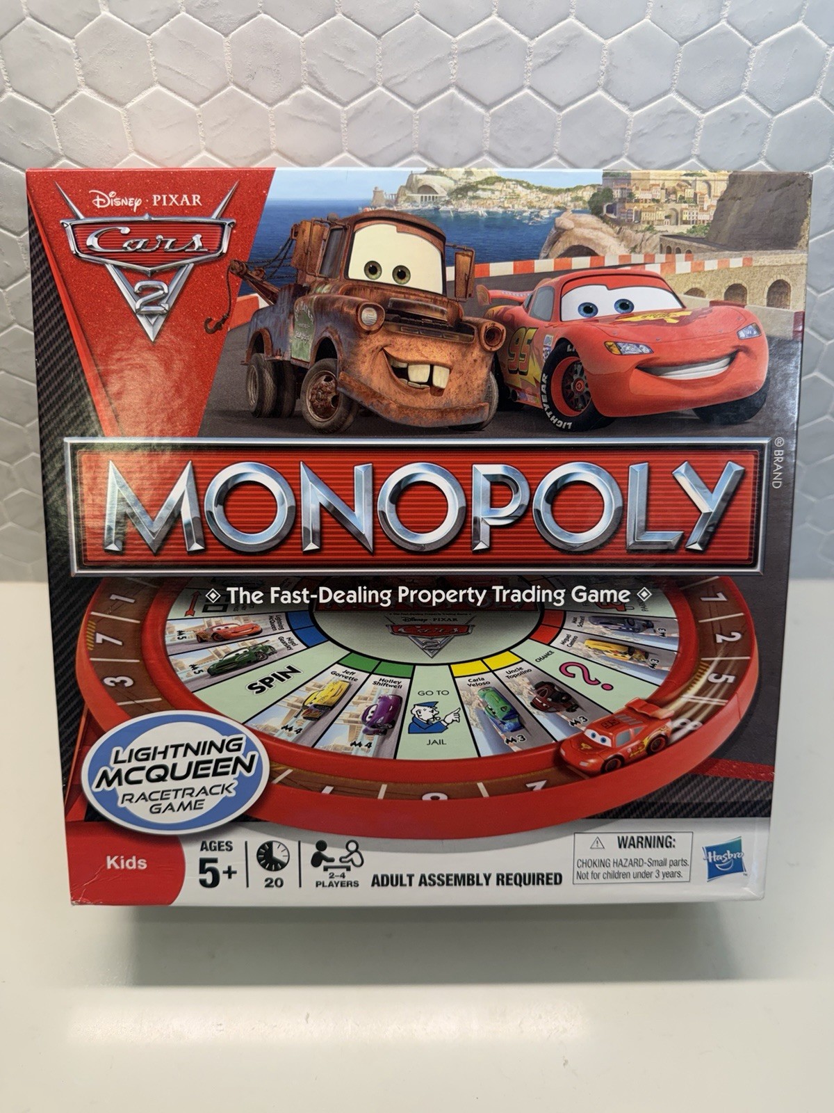 Disney Pixar Cars 2 Monopoly Game Lightning McQueen Racetrack Game COMPLETE