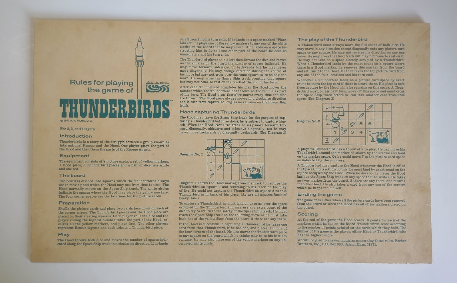 1967 THUNDERBIRDS Board Game by Parker Brothers
