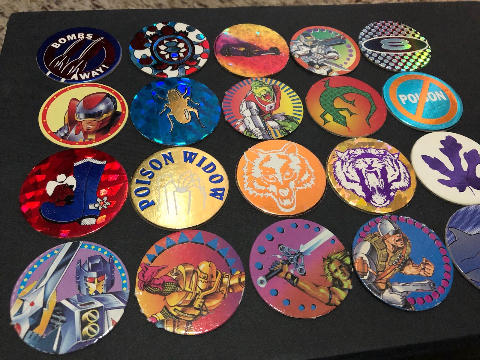 Lot of 20 Vintage 1990’s POGS Milk Caps, 1 Yin Yang Metal Slammer