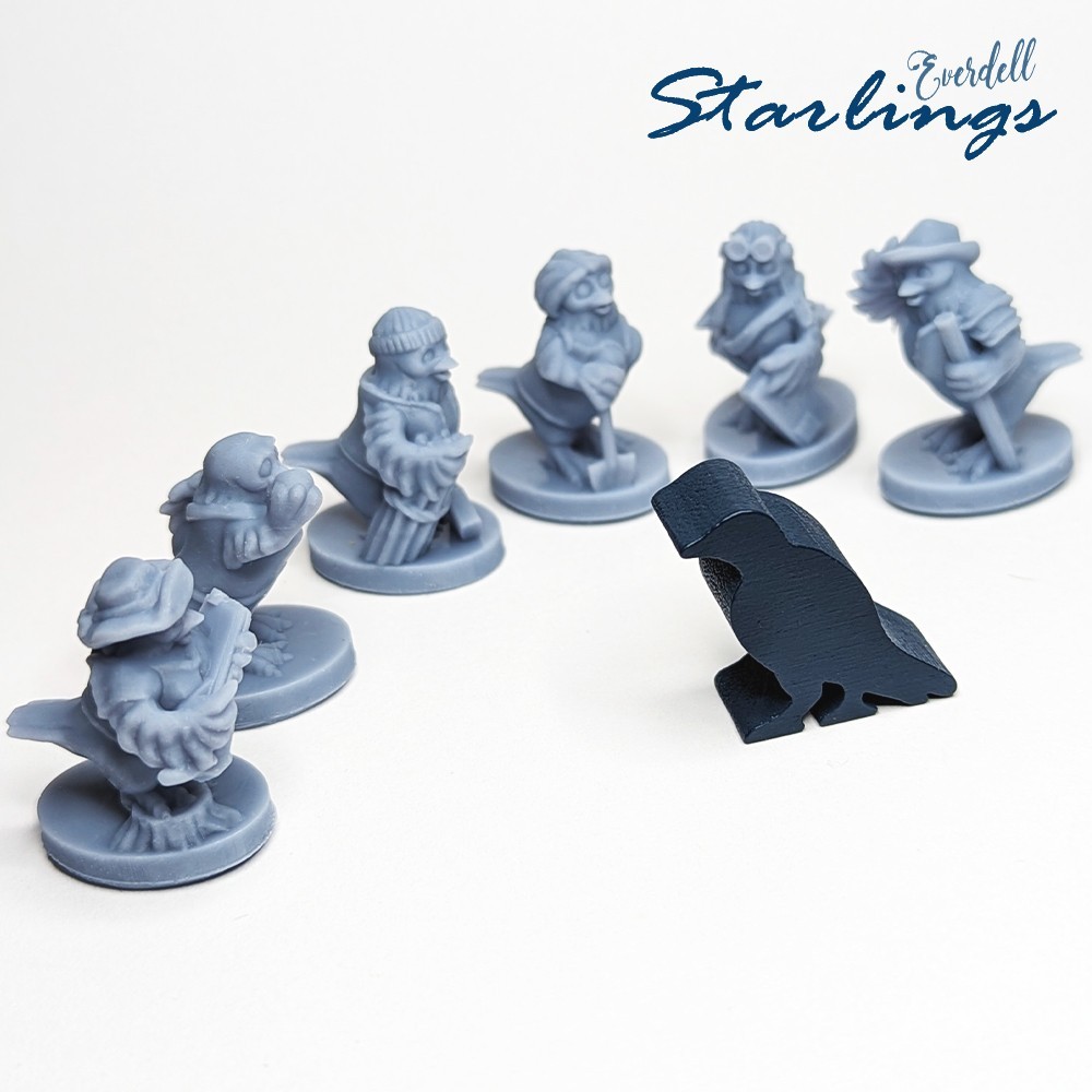BLUE Starlings 8pcs | Unofficial Upgrade for Everdell Pearlbrook, Frog, Rabbit