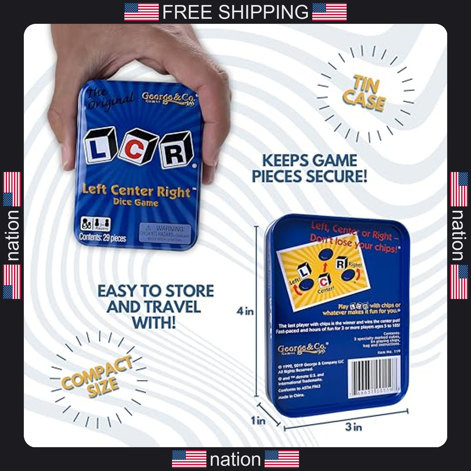 LCR® Left Center Right? Dice Game – Blue Tin
