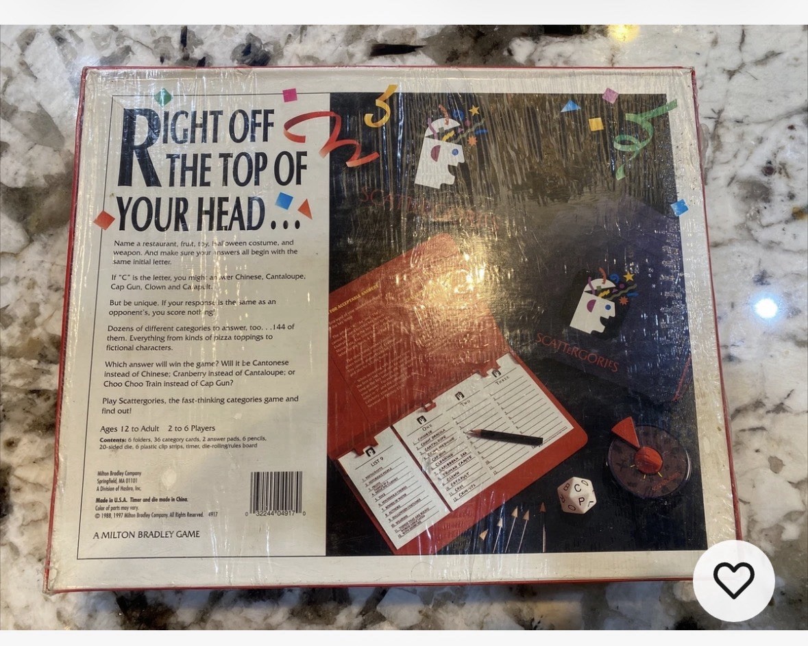 The Game of Scattergories by Hasbro Right Off The Top Of You Head (Sealed, 1997)