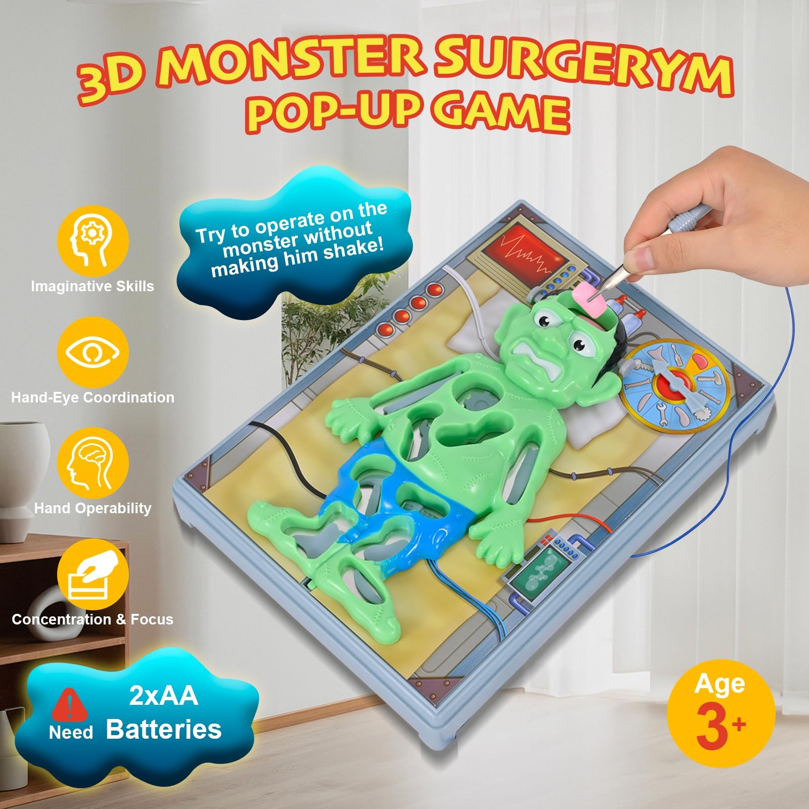 Operated Monster Board Game for Kids Ages 3-8-12 Years Old with Tweezers and …