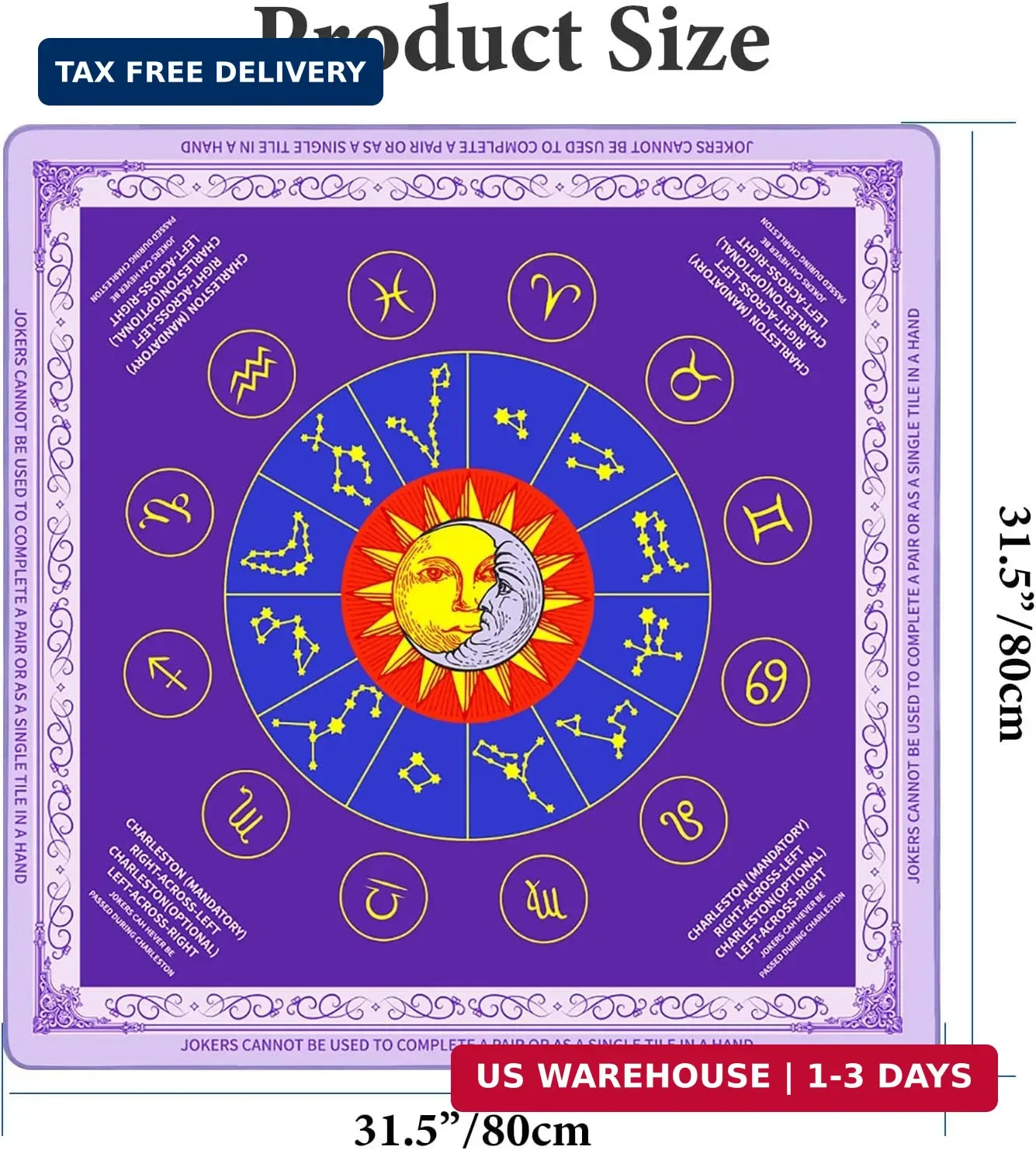 Mahjong Mat – Non-Slip, Noise Reducing & Waterproof Game Mats 31.5 x 31.5 Inches