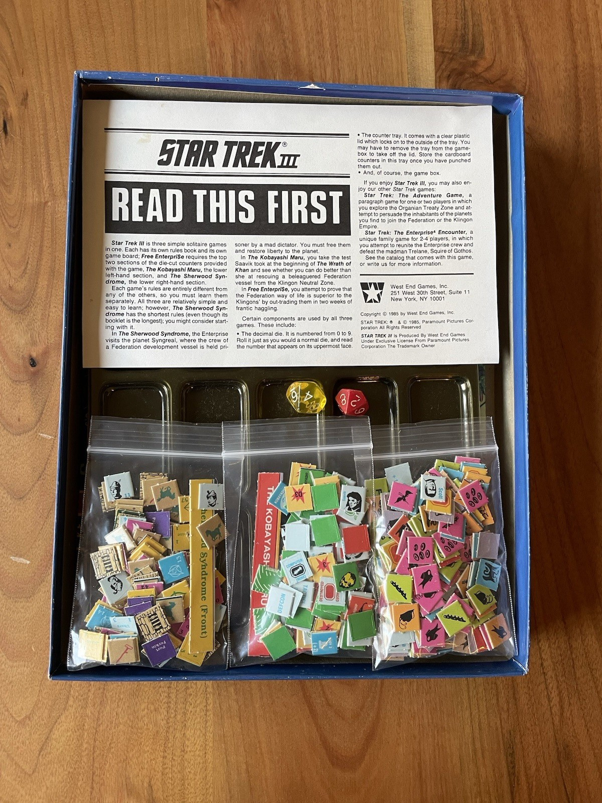 Star Trek III WEG West End Games 3 Solitaire 1985 | PUNCHED complete | GOOD