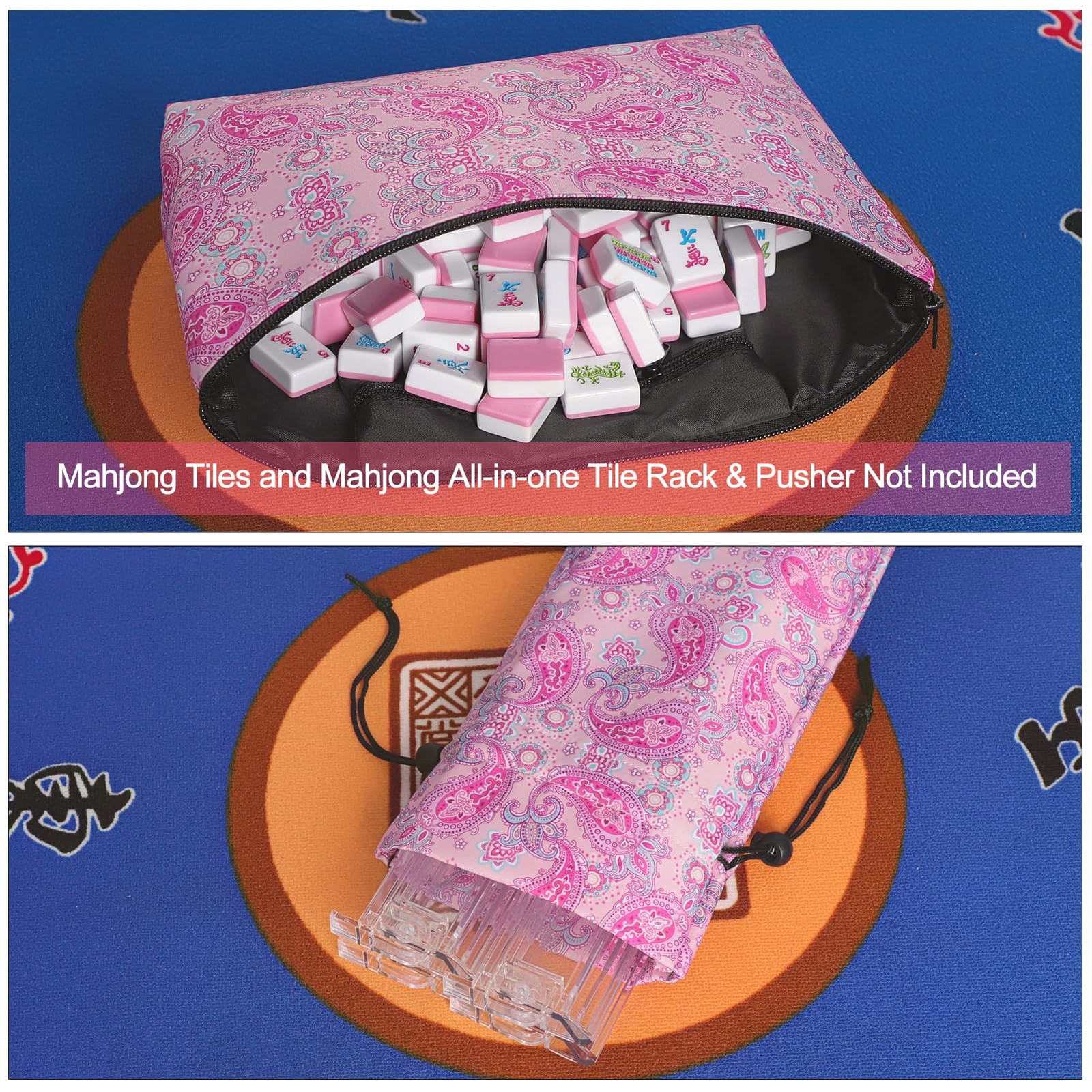 Empty Mahjong Bag,Thickened Pink Printed American Mahjong Game Set, Tiles Bag…