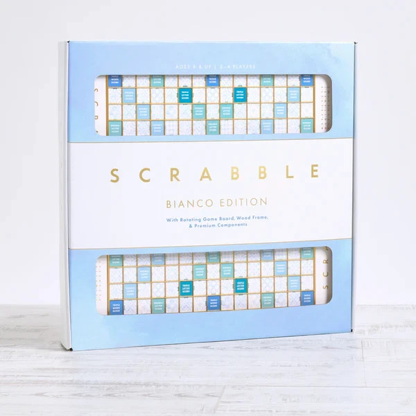 WS Game Company Scrabble Bianco Edition with Rotating Wooden Game Board New