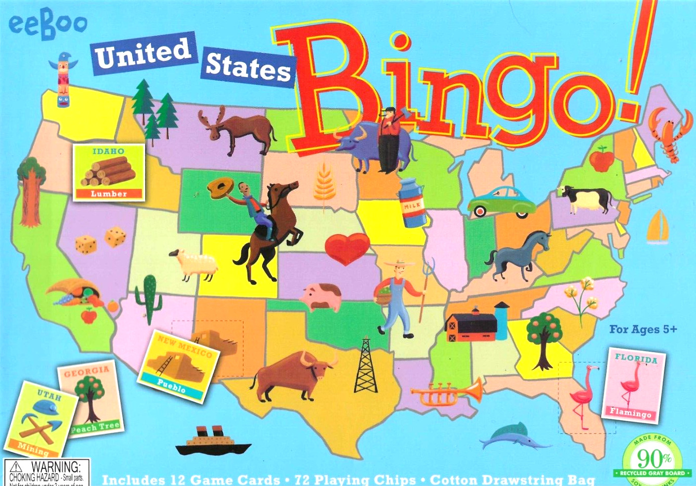 eeboo Bingo, United States NEW Age 5 up, Learn States, Fun, Family ,2-4 Player