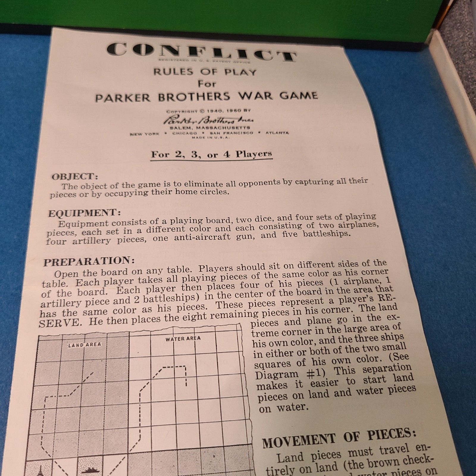 1940 Parker Brothers Conflict Land-Sea-Air War Board Game Metal Pieces Complete!