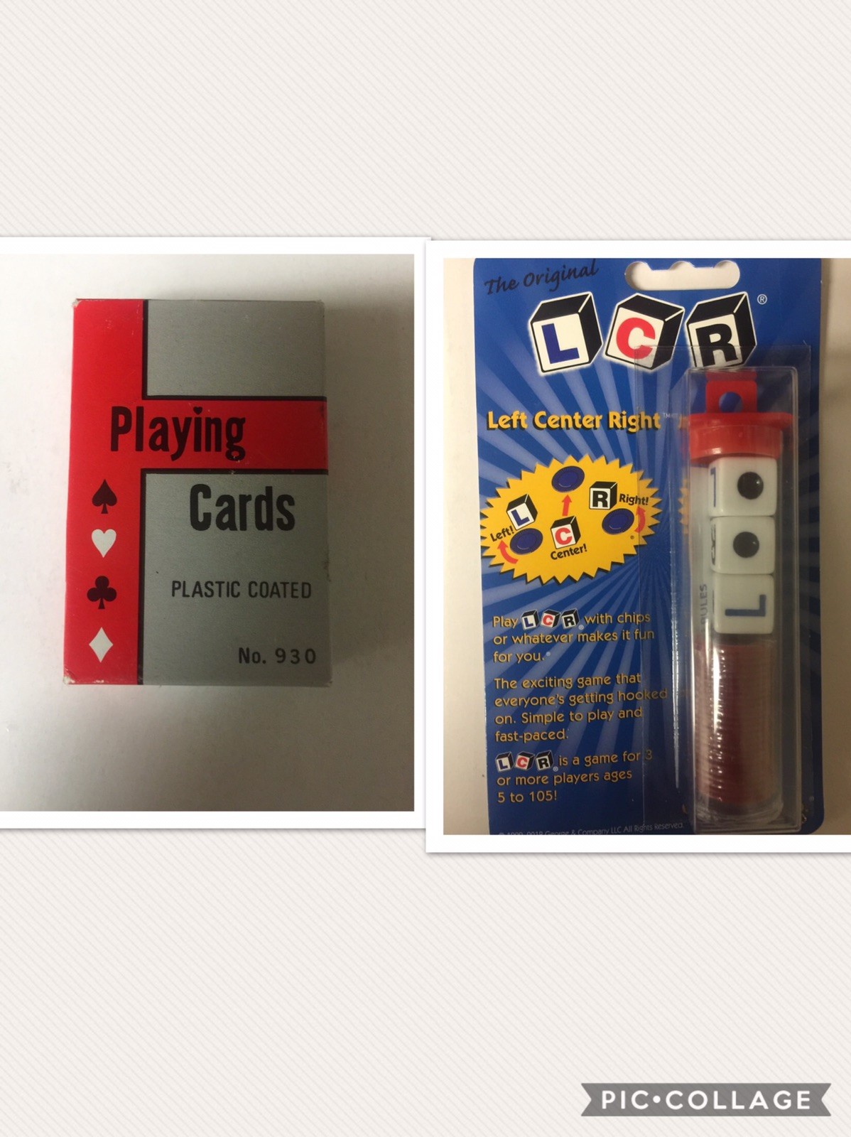 1- LCR Game Left Center Right Dice, L R C RLC CLR color vary, mini playing cards