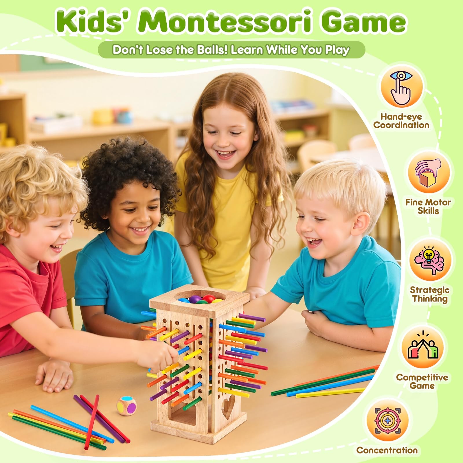 Montessori Wooden Board Games, 42 Colorful Sticks Math Learning Toys for 3 4 …