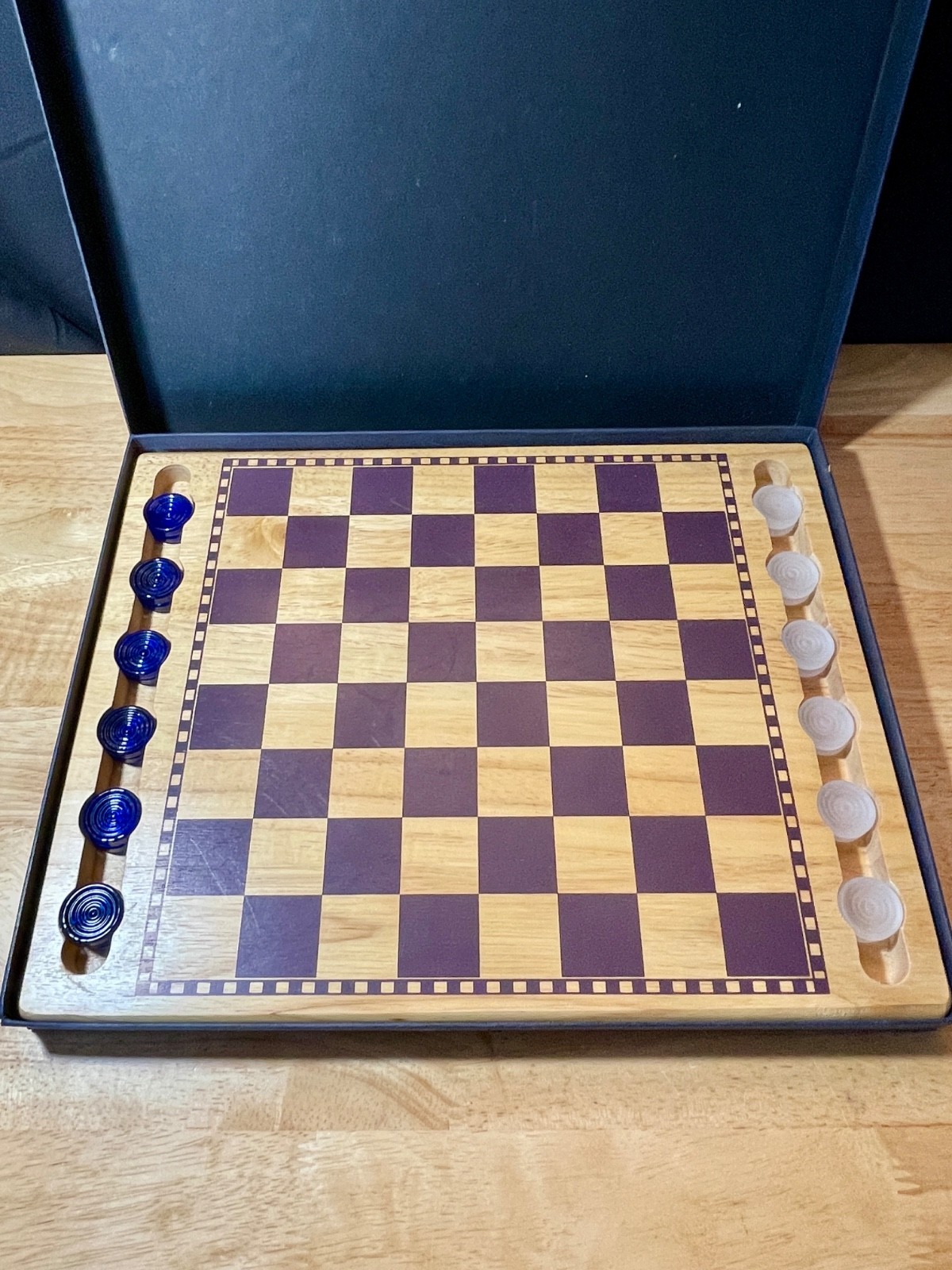 Wood Checker Board Glass Pieces The Classic Collection Great condition