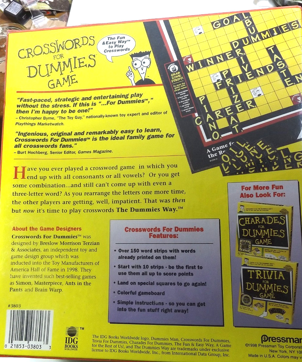 Vintage 1998 CROSSWORDS for Dummies Game 2/4 Pls Age 12+NEW Sealed-FREE SHIPPING