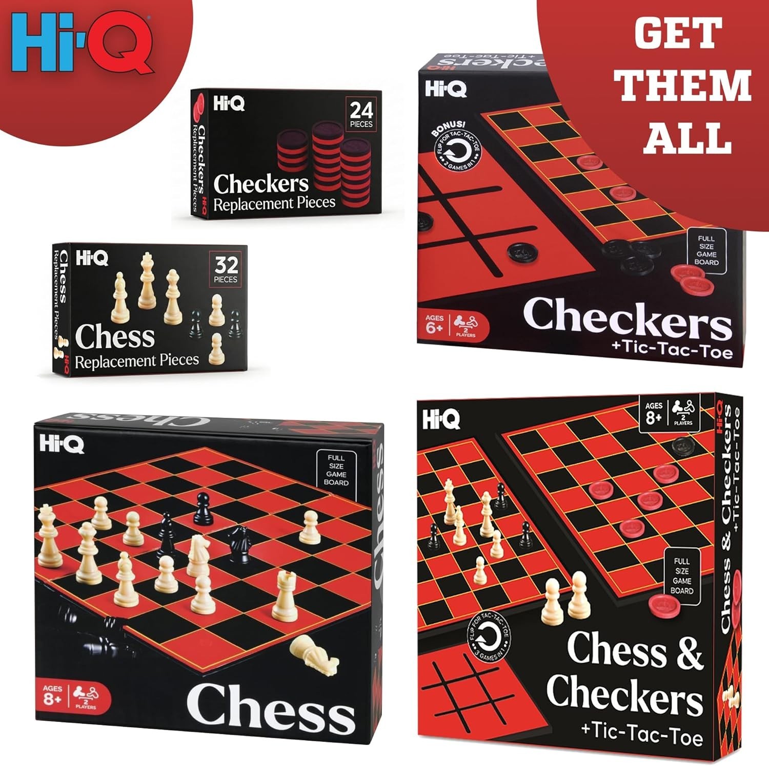 HI-Q Checkers & Tic-Tac-Toe Board Game Set – Classic Strategy for Kids & Fami…