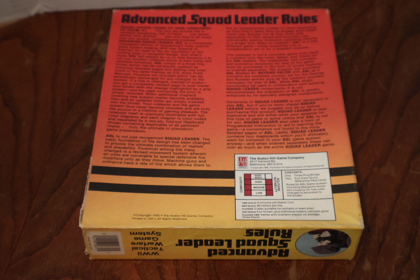 ASL Advanced Squad Leader Rules The Avalon Hill Game Company 1985 Binder + Cover