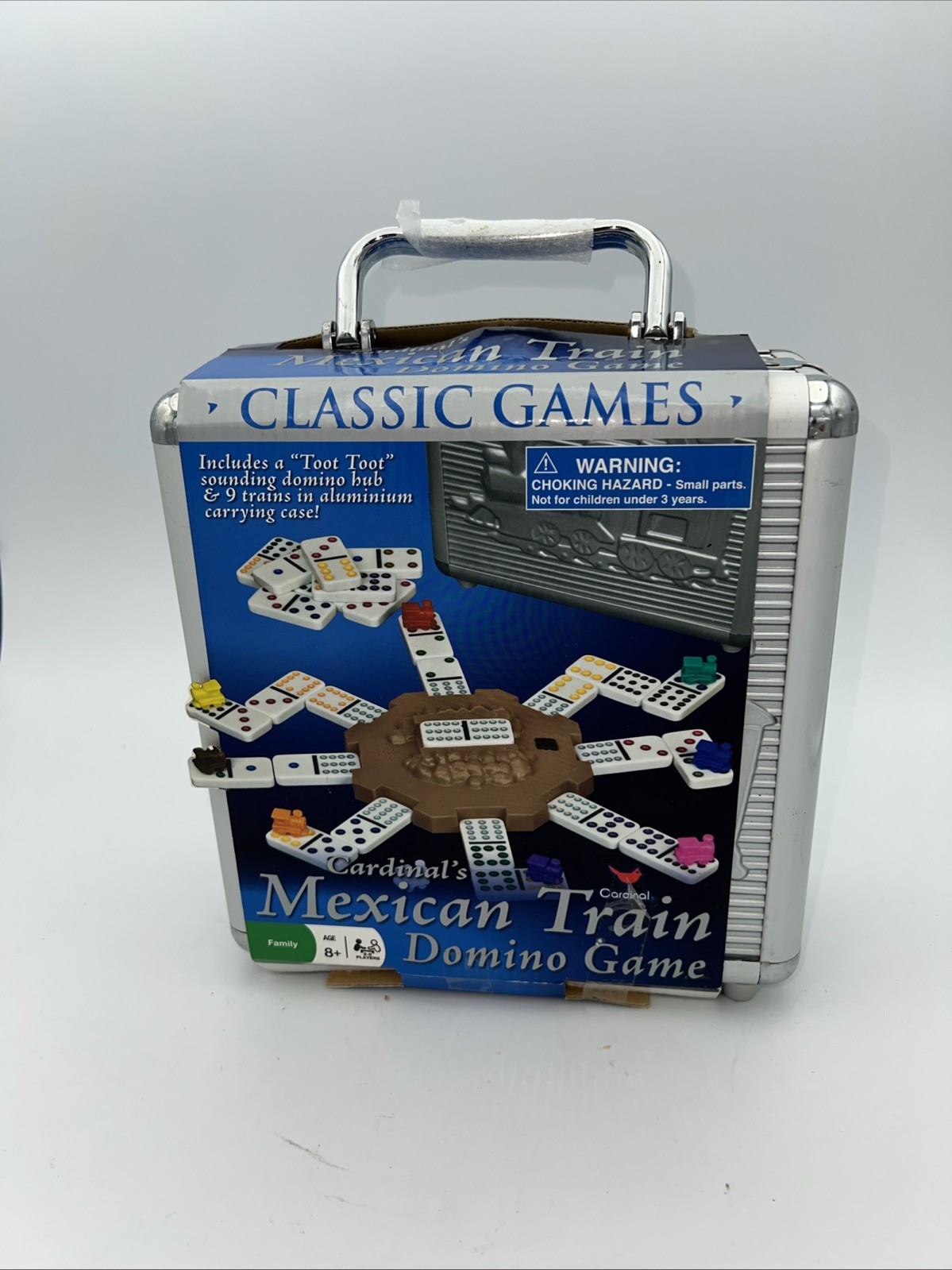 2009 Cardinal Games Mexican Train Dominoes Set NEW Unused Aluminum Carrying Case