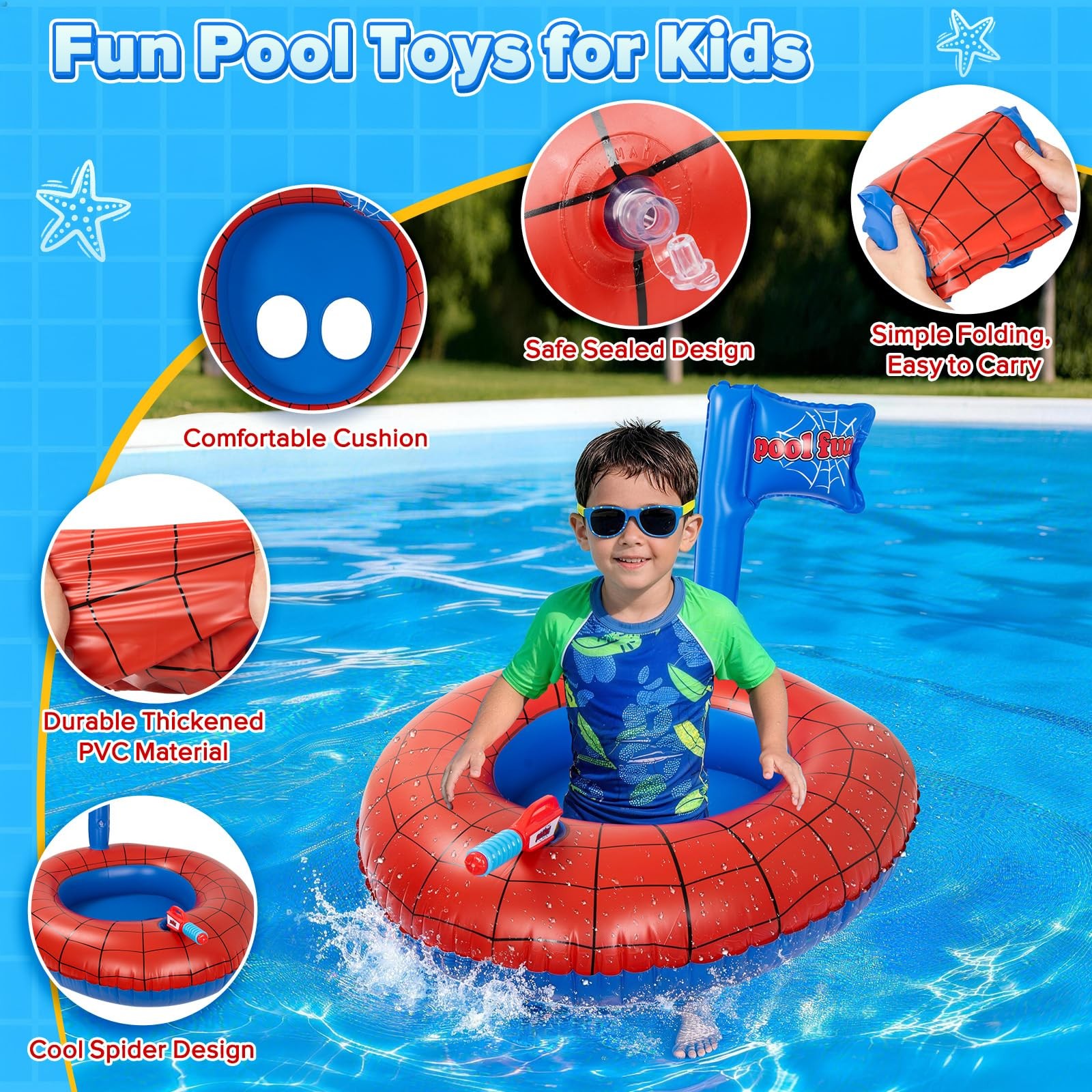 Inflatable Pool Float Water Gun Ride On Kids Toys Ages 3-8 Swimming Beach Floats