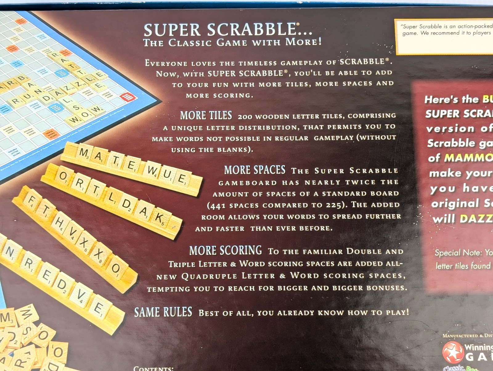 Super Scrabble Board Game by Hasbro – 2004 – 100% COMPLETE with All 200 Tiles!