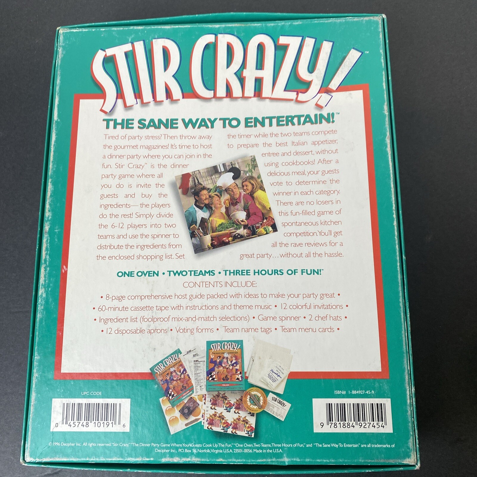 Stir Crazy! Italian The Sane Way to Entertain Dinner Party Game 1996 Retired