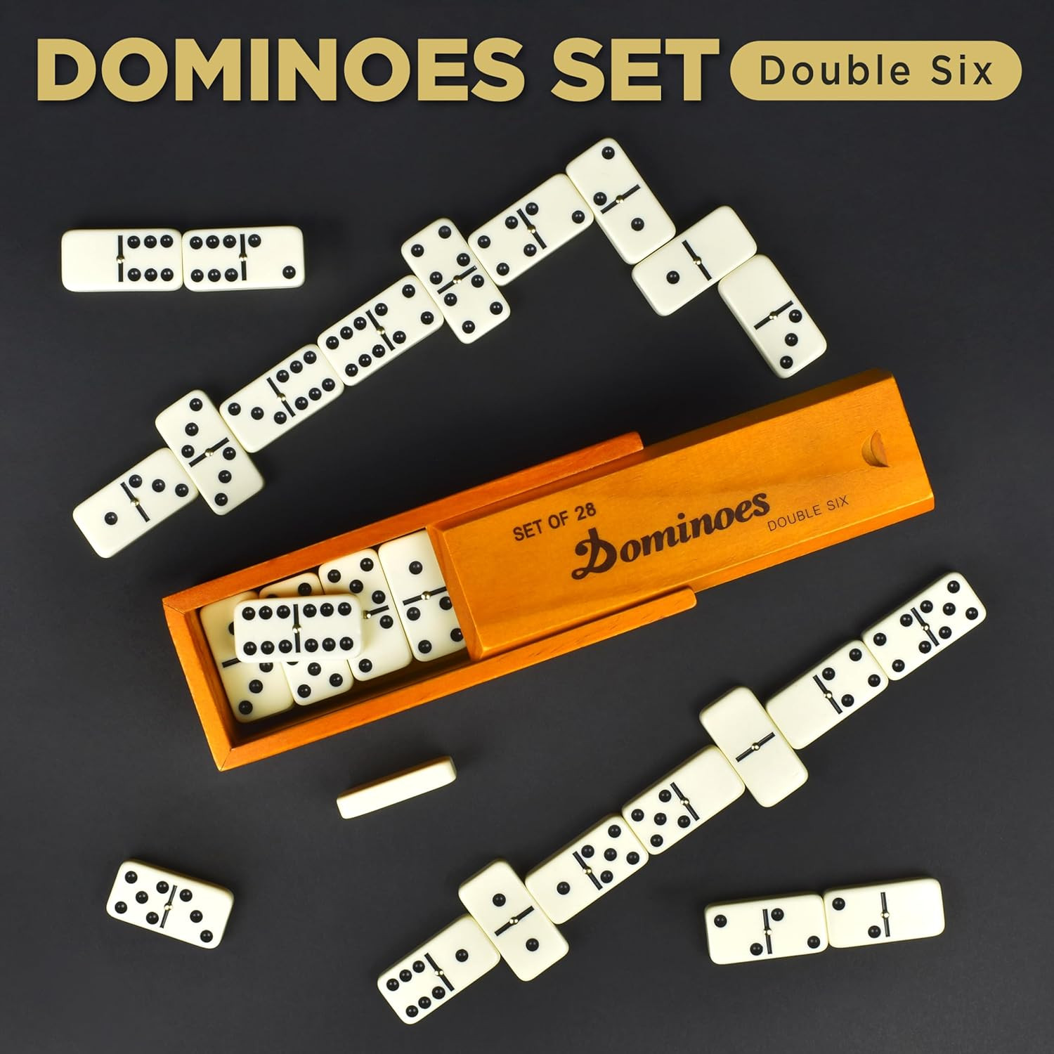 Double 6 Dominoes Set 28 Tiles with Wooden Case Classic Family Game