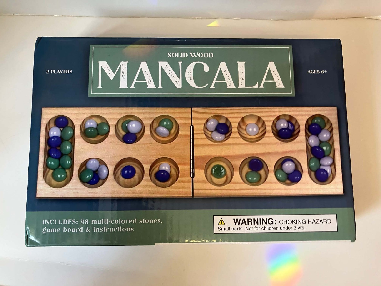 Classic Folding Wooden Mancala Family Stratergy Board Game Multicolor Stone 6+