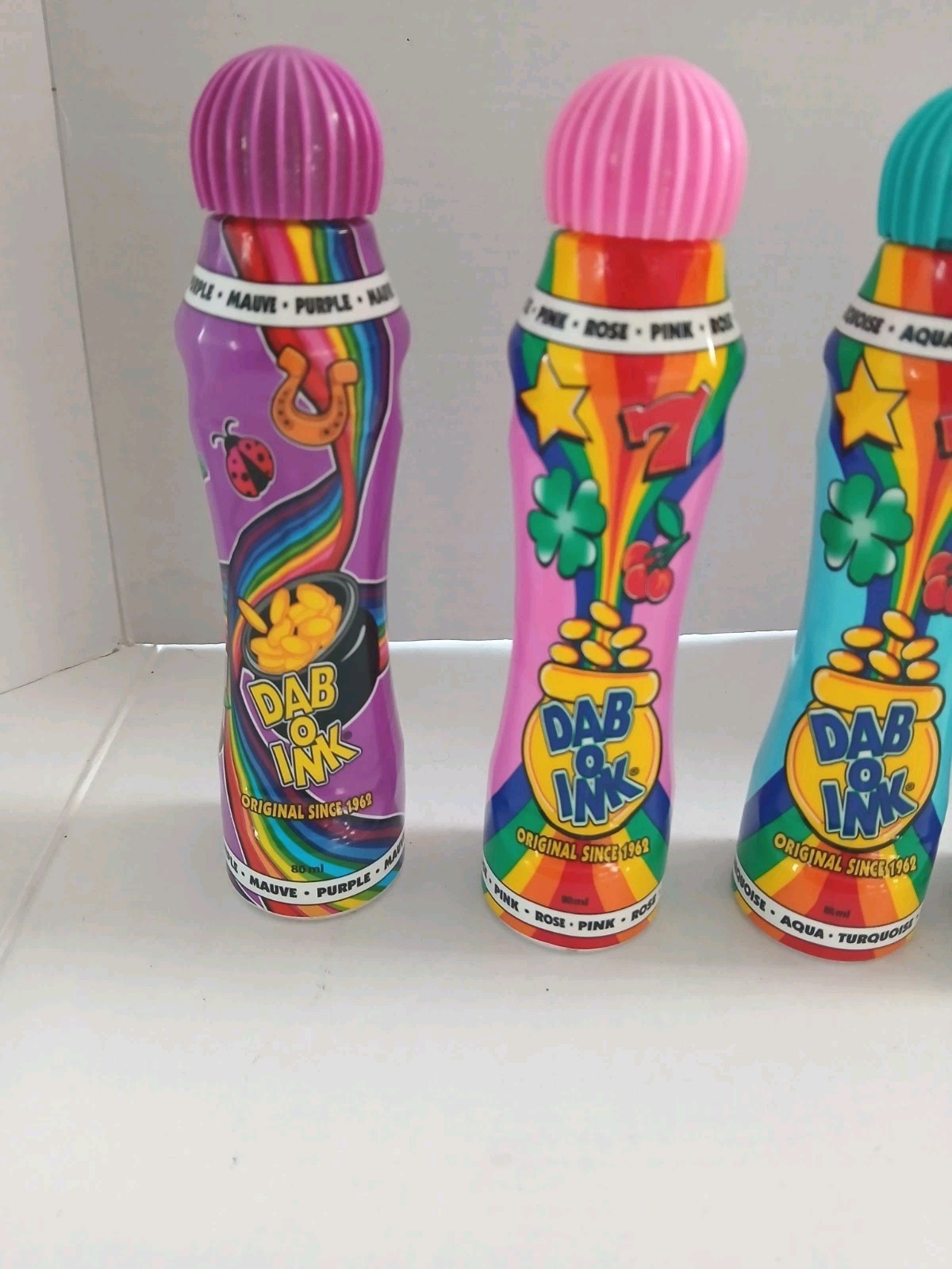 (4) Dab O Ink & Dabbin Fever Bingo Marker Dauber Purple Pink Aqua Used