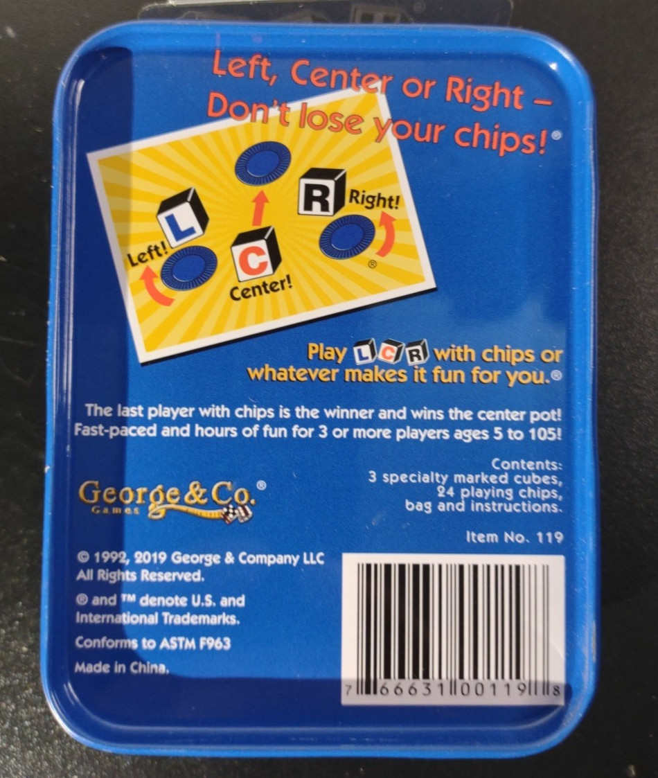 The Original LCR Left Center Right Dice Game Blue Tin George & Company