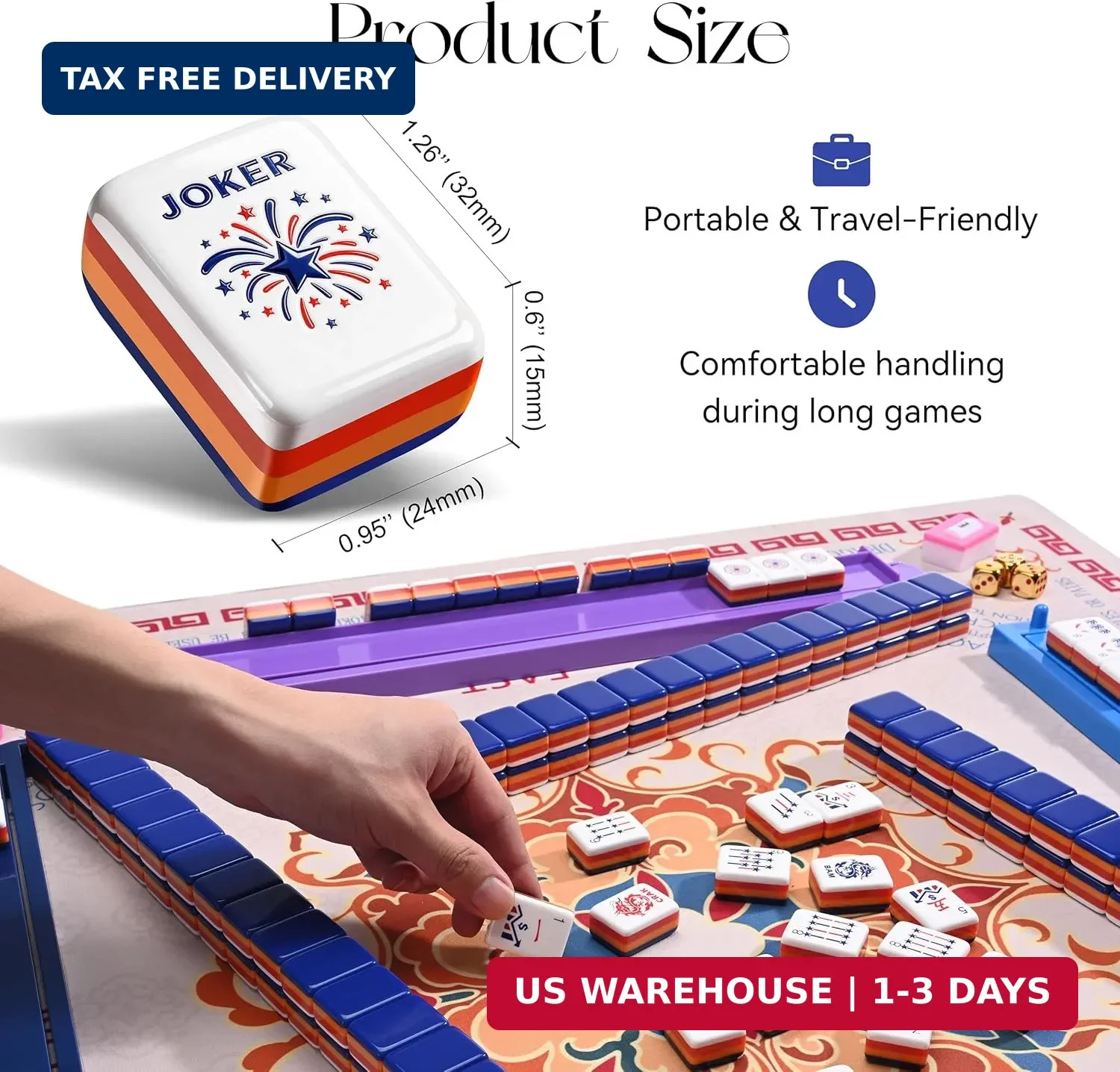 American Mahjong Set, 160 Pcs 4-Layer Colorful Acrylic USA Patriotic Tiles, Comp