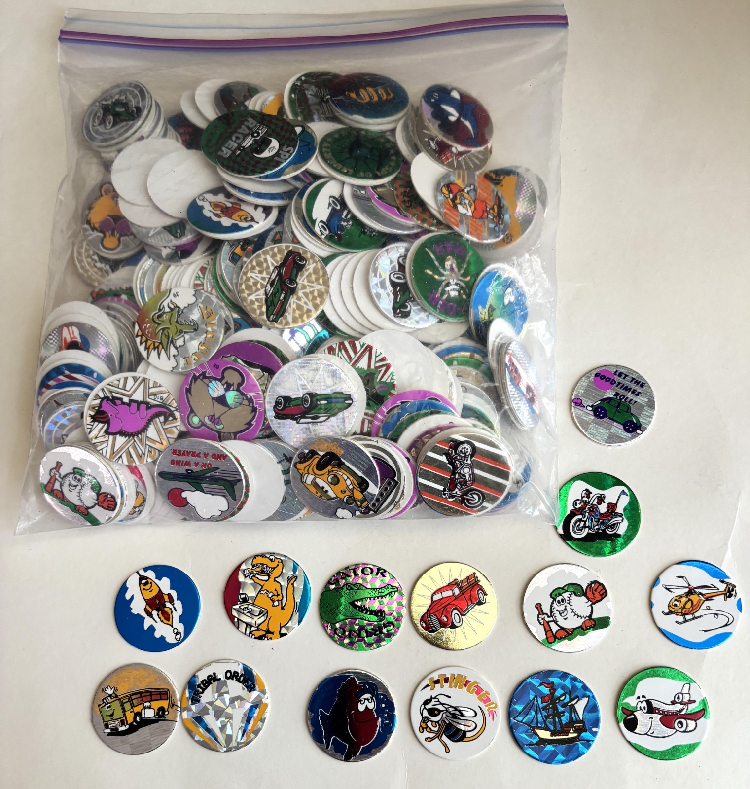 1.3 LBS 475 POGS MILK CAPS FOIL CAR ANIMAL MOTORCYCLE Lot VINTAGE NEW 1990s