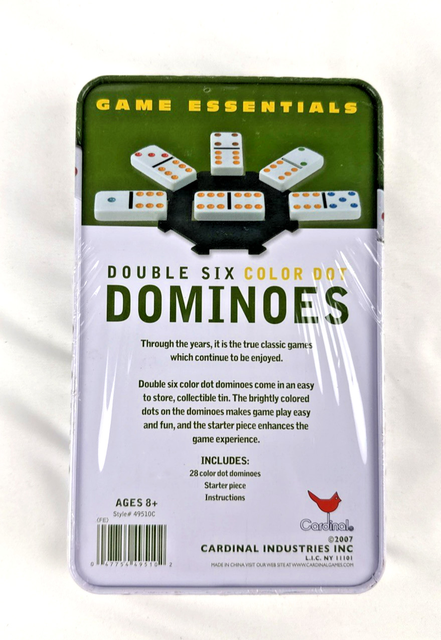 NEW SEALED Double Six Color Dot Dominoes Game in Metal Case Travel Set FREE SHIP