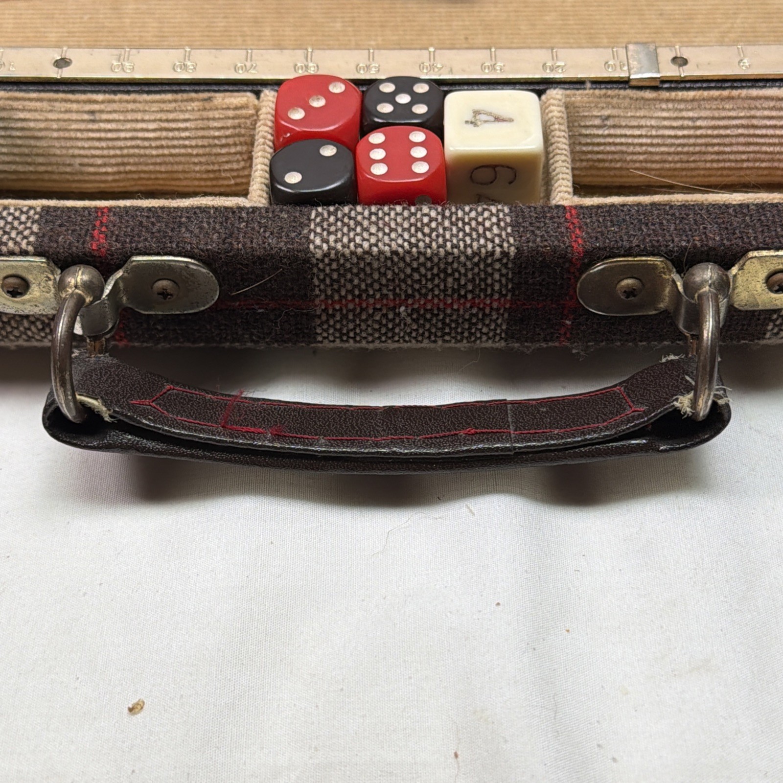 Vintage Aries Of Beverly Hills Backgammon Set Brown And Navy Plaid COMPLETE MCM
