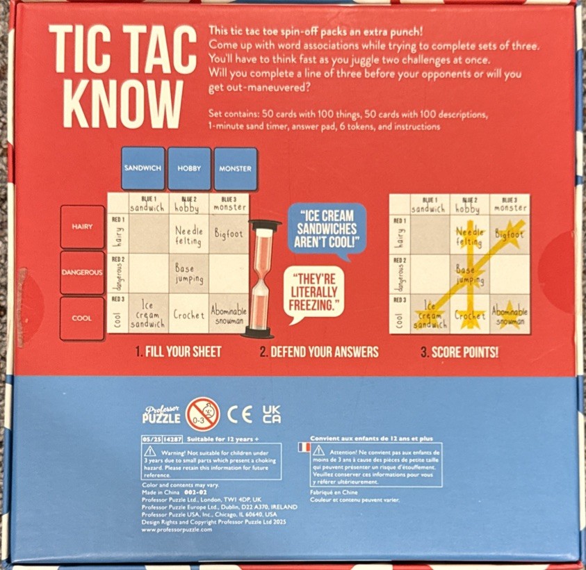 Tic Tac Know Professor Puzzle Games Card Game 2025 Age 12+ 2-6 Players Complete