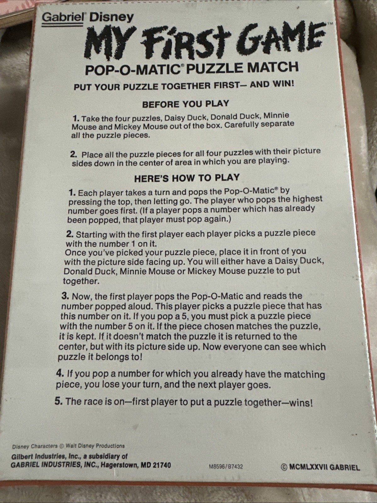 NEW SEALED GABRIEL DISNEY MY FIRST GAME POP O MATIC PUZZLE 1977 Mickey Mouse